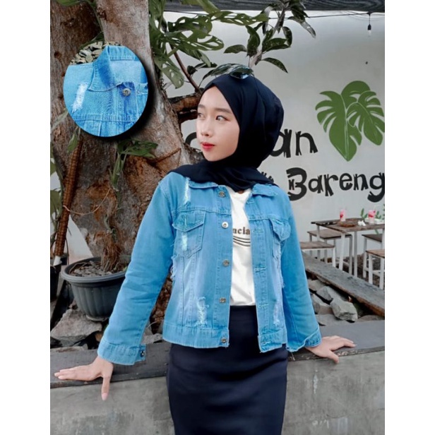 JAKET JEANS WANITA SOBEK KEKINIAN IMPORT MELAR