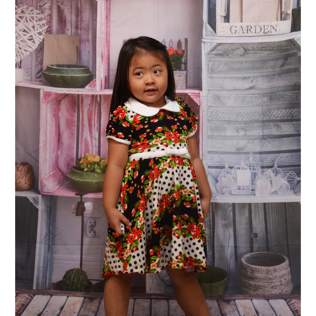 Dress Casual Anak Perempuan Waffel Printing Premium Import