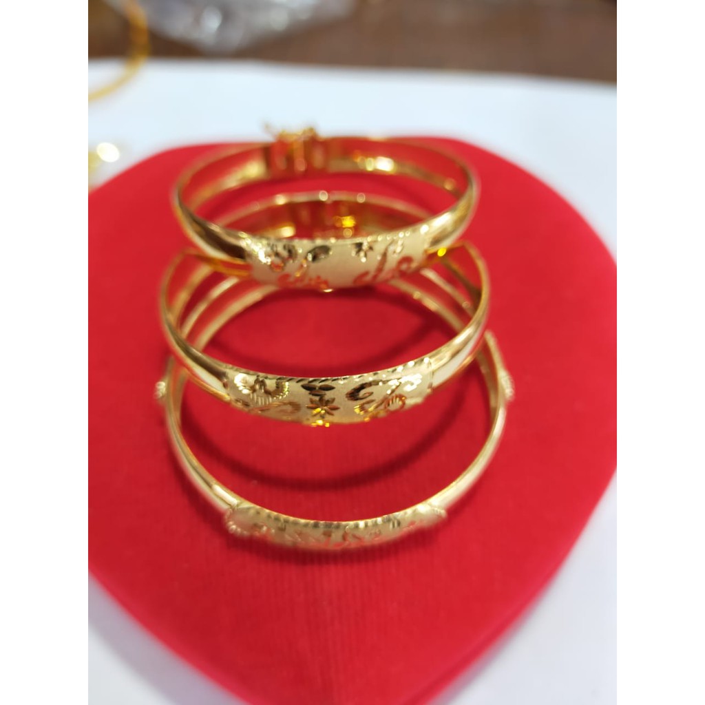 Gelang anak bangkok ukir dove, perak 925, sepuh emas kuning