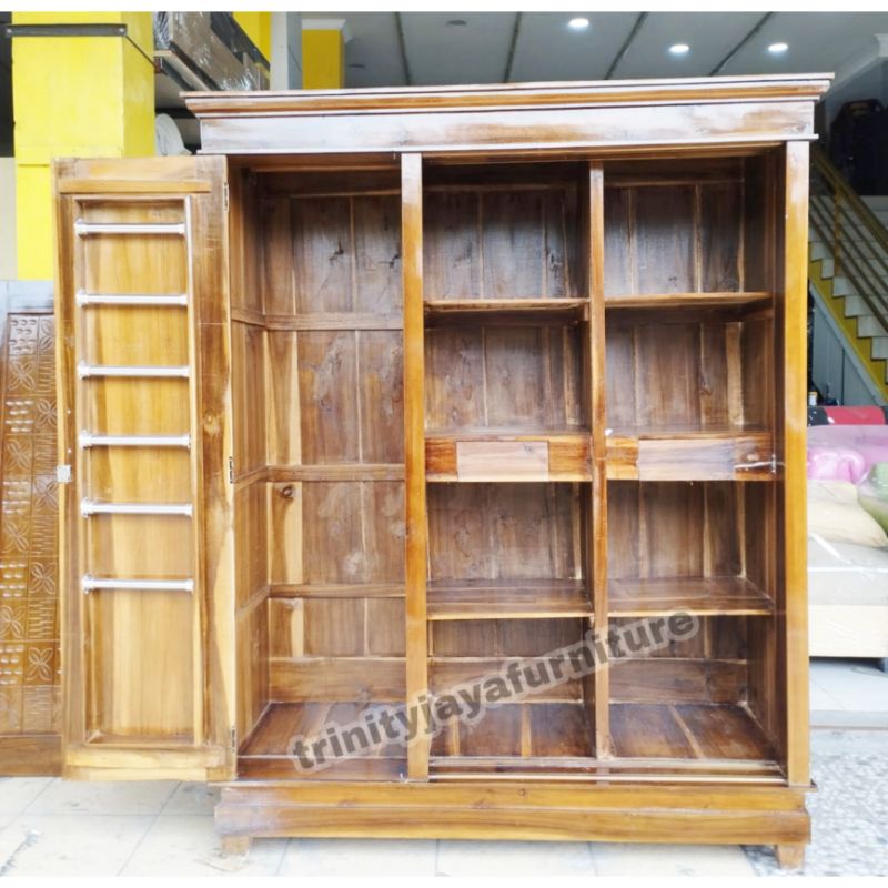 Lemari Pakaian Rak Hijab 3 Pintu Sliding Swing Hijab Kayu Jati/trinityjayafurniture