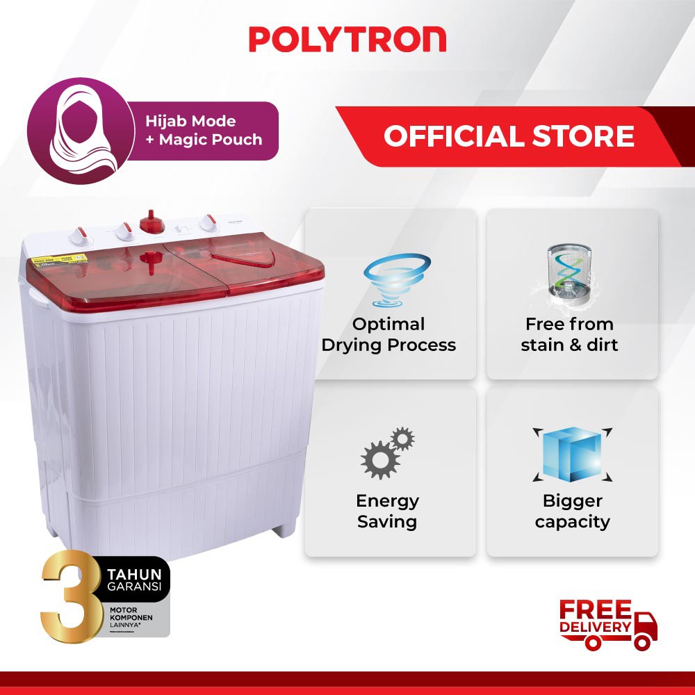 Mesin cuci POLYTRON Primadona Samba 2 tabung 7,5Kg PWM 751R