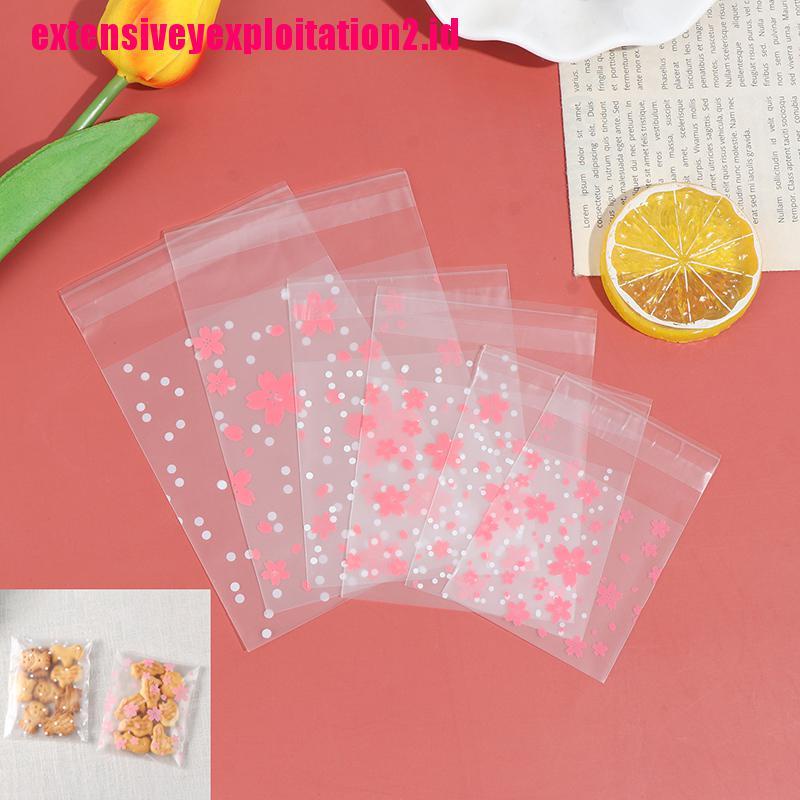 &lt; E2id &amp; &gt; 100Pcs / Set Kantong Plastik Motif Bunga Sakura Untuk Tempat Permen / Kue