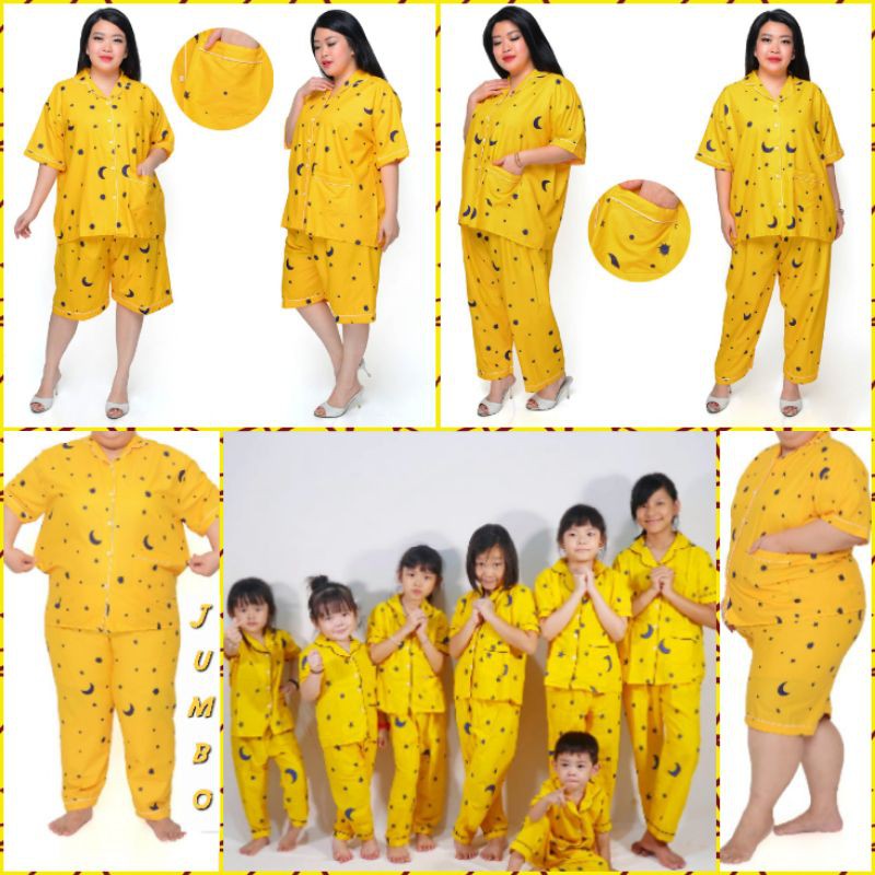 Piyama Ibu Dan Anak Bisa  Pasangan Motif STARRY NITE KUNING