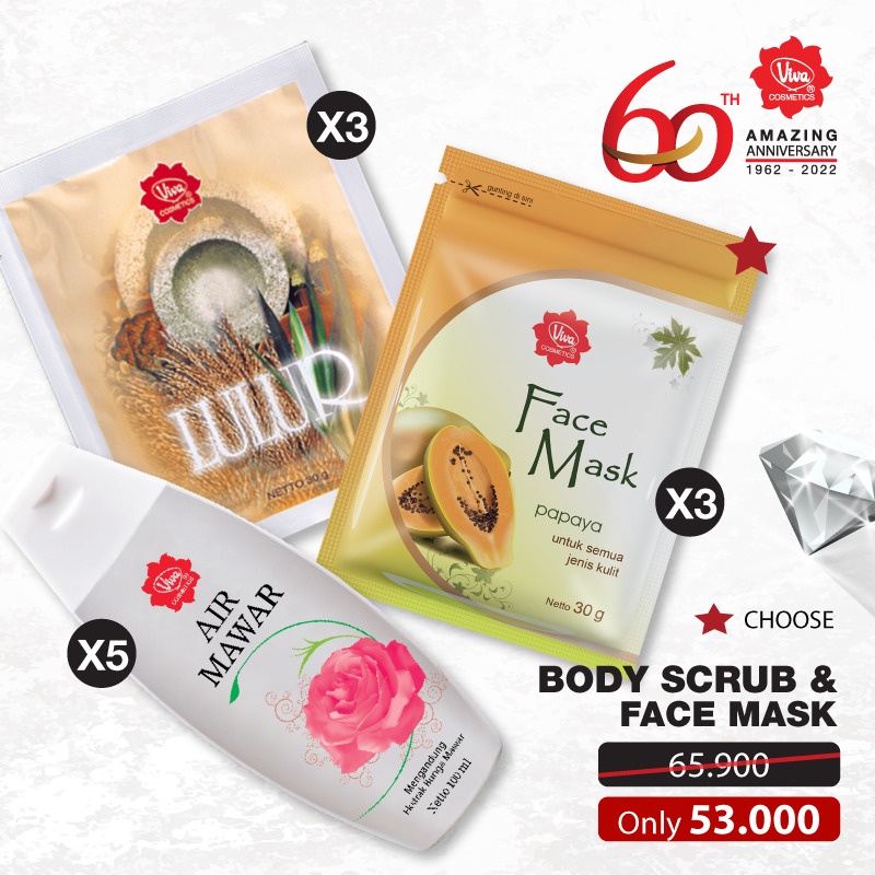 Paket 5 Air Mawar 100 ml 3 Lulur Face Mask Viva