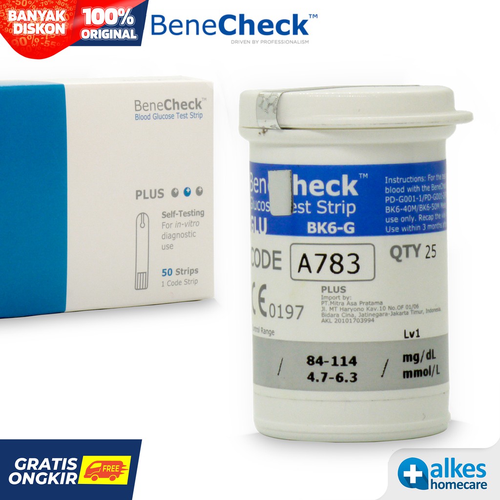 Jual Alat Cek Gula Darah - BeneCheck PLUS Test Strip Gula Darah ...