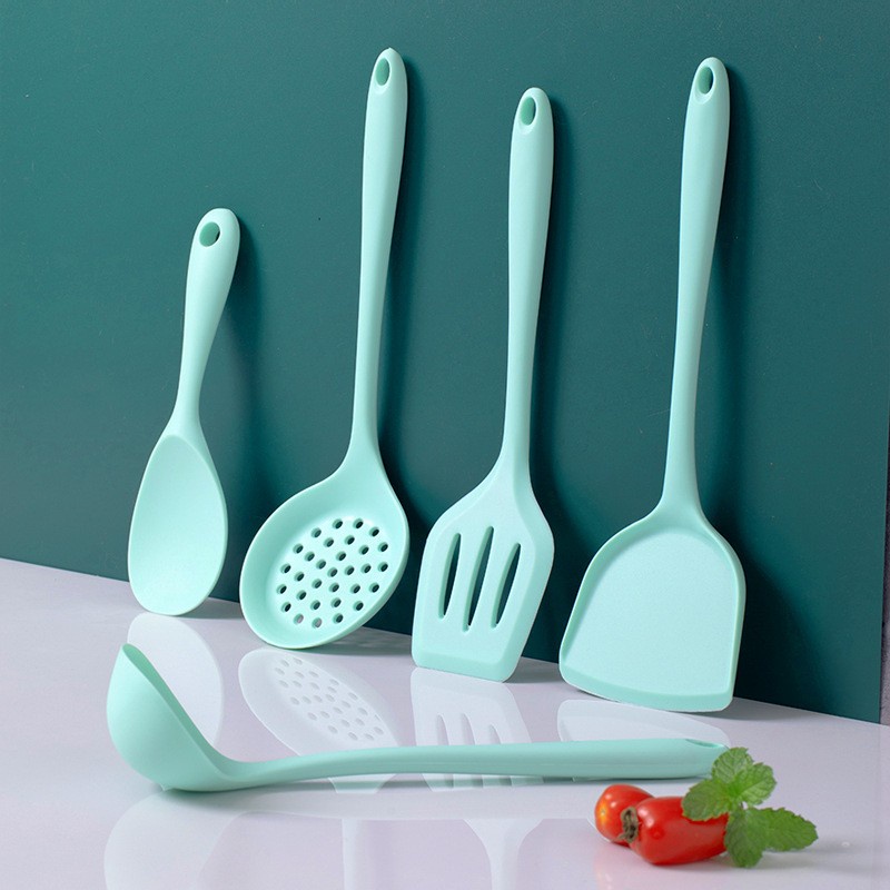 set 5pcs silicone cooking utensil / turner ladle skimmer rice spoon / set masak silikon tahan panas lilac pink tosca