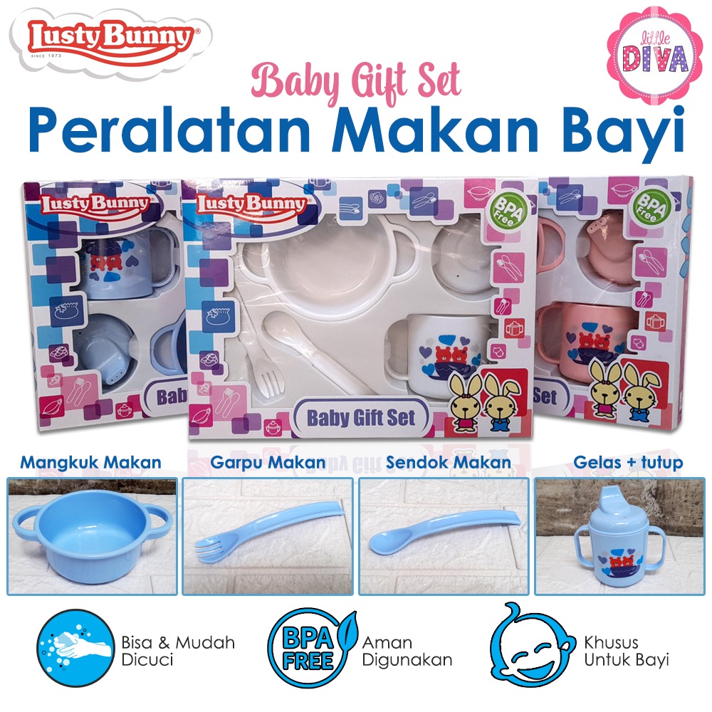 LB 1416 - Feeding Set LUSTY BUNNY BABY GIFT SET Perlengkapan Makan Bayi Gelas Mangkuk Sendok Garpu LB-1411 Kado Bayi Lahir anak Ultah new born  bingkisan giftset sets peralakatan makan baju box eksklusif ibu melahirkan baju celana topi sepatu bayi