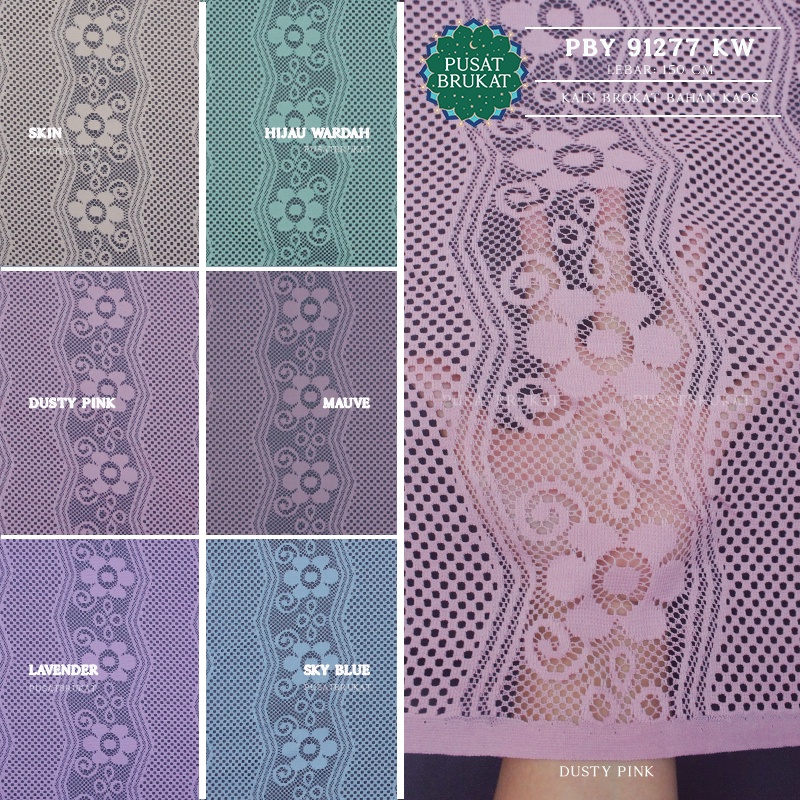 KAIN BRUKAT SALUR MALIKA / BAHAN BROKAT KAOS MOTIF BUNGA, KW 91277, LEBAR 150CM [harga per 0.5m]
