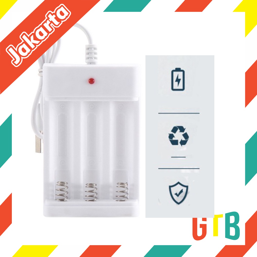 ❤GTB❤ Battery Rechargeable Charger 3 Slot Usb AA/AAA Batre Isi Ulang R542