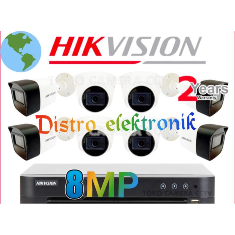 PAKET HIKVISION 8MP 8CH 4K ULTRA HD CAMERA INDOOR OUTDOOR 8 MP KOMPLIT 8 CCTV ORIGINAL HIKVISION