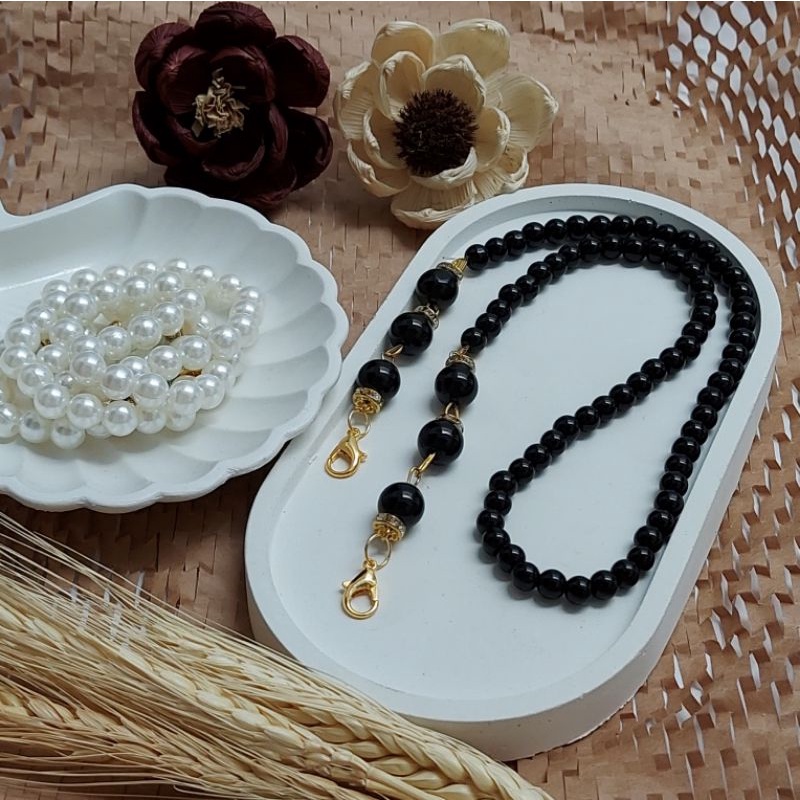 KONEKTOR MASKER HIJAB MUTIARA, PENGAIT MASKER HIJAB MUTIARA-Klg Mask Mtr Hitam