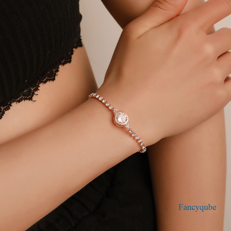 Gelang Tangan Silver Hias Kristal Berlian Imitasi Untuk Wanita