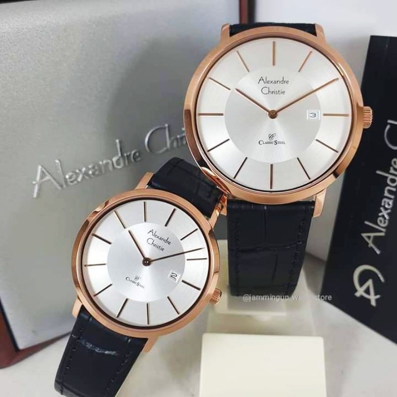 JAM TANGAN ALEXANDRE CHRISTIE COUPLE AC 8597 AC8597 CLASSIC STEEL TALI KULIT ASLI ORIGINAL