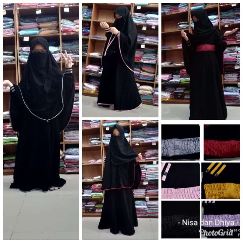 gamis syar'i anak, gamis Zet black anak, gamis set cadar