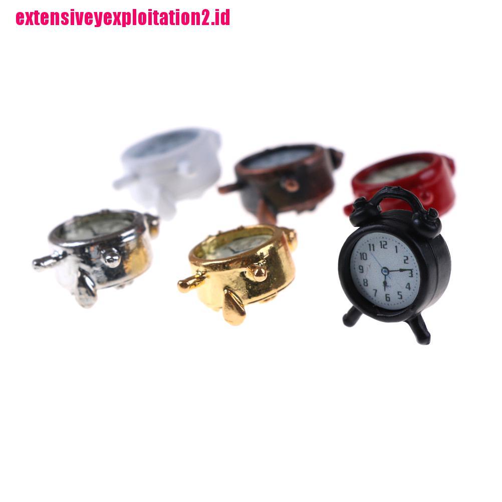 (E2id &amp; &gt; Miniatur Jam Alarm Bahan Metal Untuk Dekorasi Ruang Tamu Rumah Boneka 1 / 12