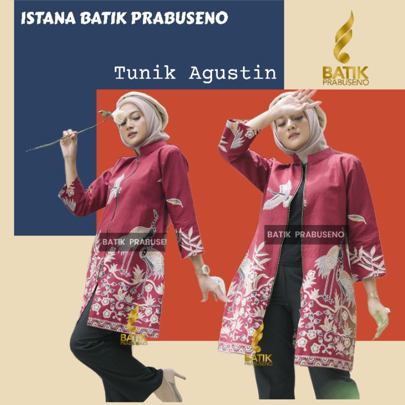 Tunik Agustin Batik Prabuseno Batik Wanita Prabuseno Original Baju Atasan Wanita Formal Tunik Busui