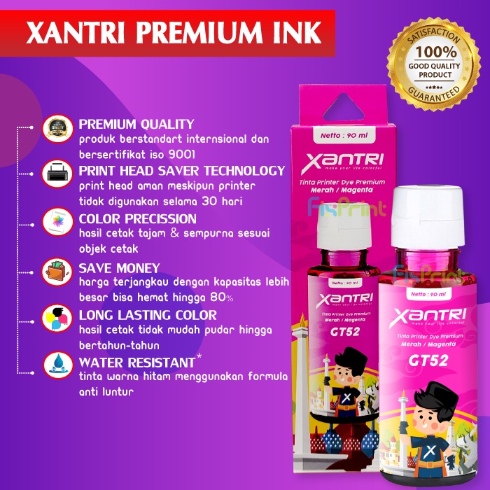 Tinta Premium Xantri  90ml GT52 Color Printer 315 415 515 450 510