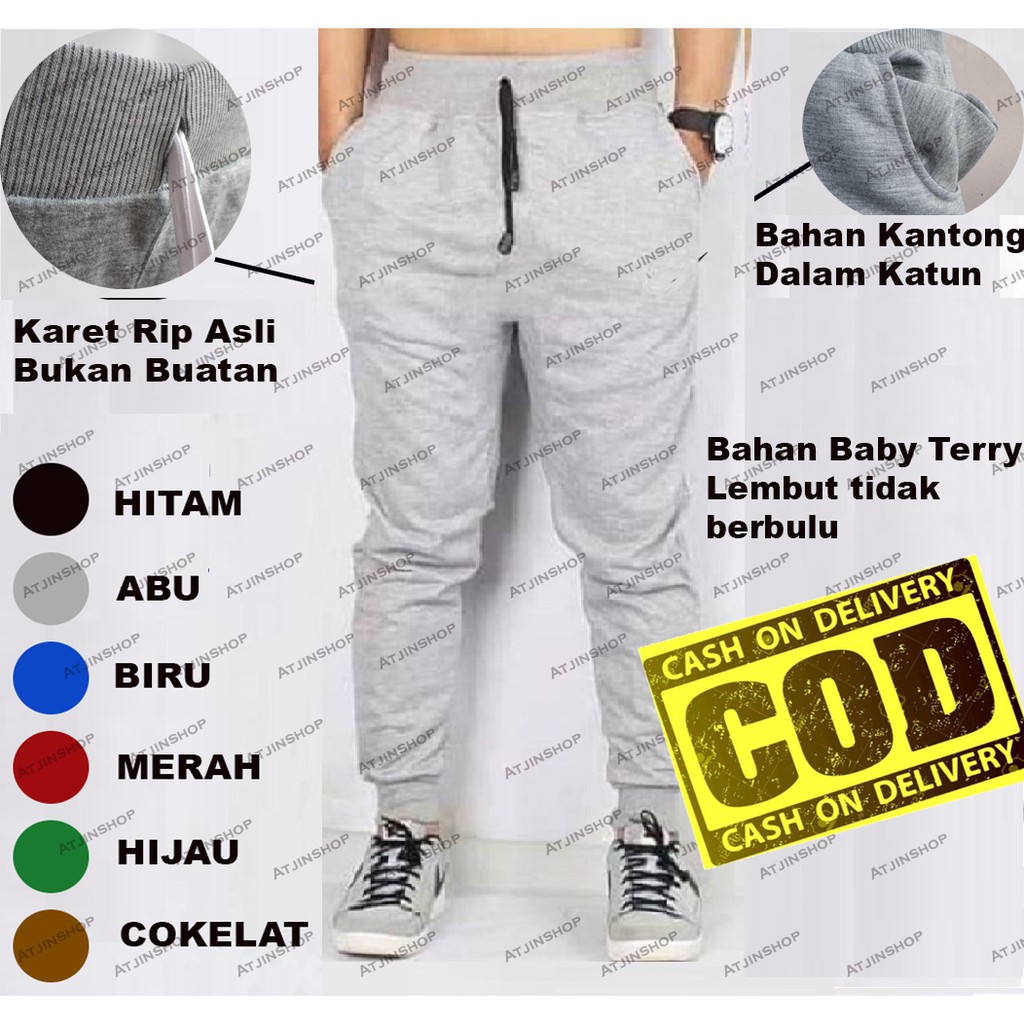 Atjin- Celana Joger Training Pria Bahan Baby Terry Lembut TERMURAH [ 6 Warna ]