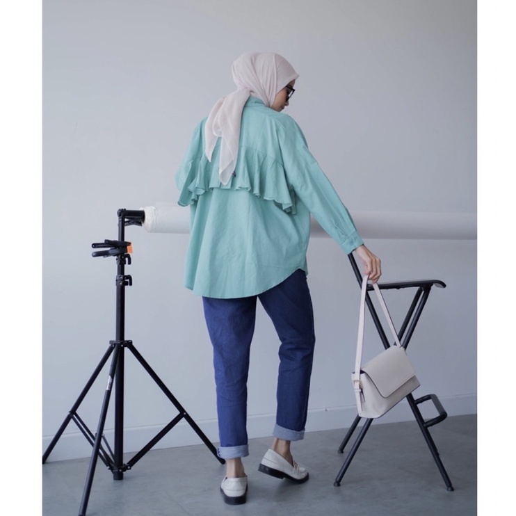 SEYHA - NINY KEMEJA REMPLE BLOUSE WANITA SHIRT PUTIH KEMEJA Lengan Panjang-Mint