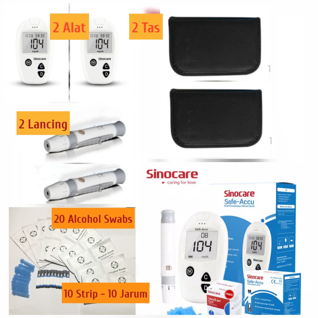 Paket Keluarga Hemat (Bundling 2 Alat 2 Lancing 2 Tas) Sinocare Safe Accu alat cek gula darah lengkap alat ukur gula darah pengukur gula darah Sinocare Safe Acciu 2 Sinocare Safe AQ UG Sinocare Safe AQ Smart Nesco Accu Check Easytouch Dr Gluco Oncall