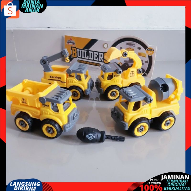 Mainan Anak Mobil Truk Bongkar Pasang DIY Obeng Toy Car Mixer Truck 1 set Kemasan Kantong