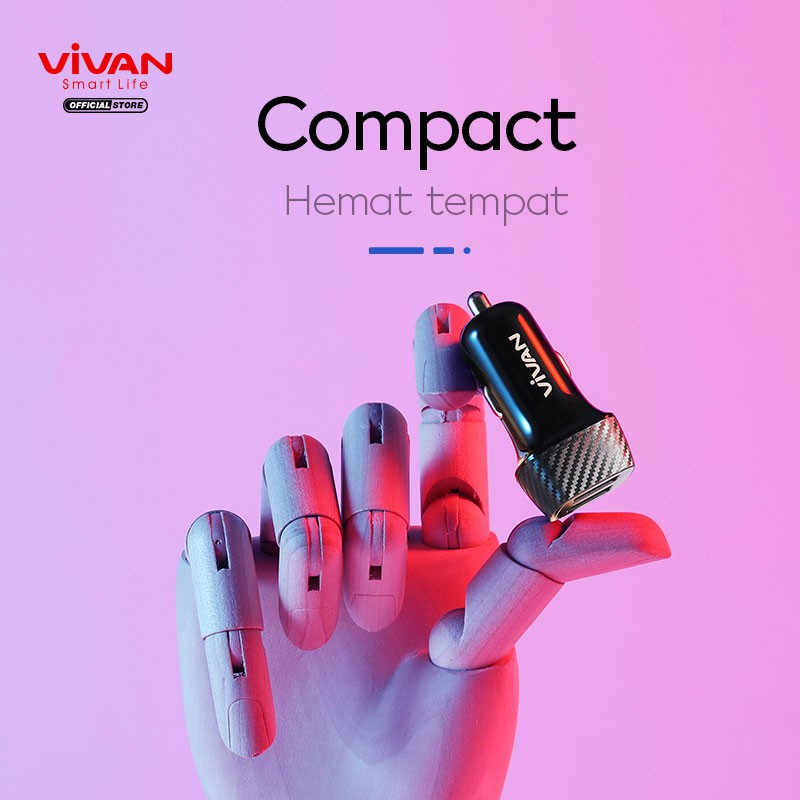 Car Charger Vivan CC02C 3.4A Dual USB Smart IC Quick Charging Mobil ORIGINAL