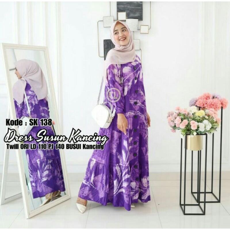 Gamis twill ori / dress susun kancing / ori Elzhaf