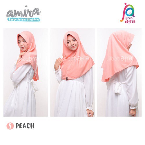 Jilbab Amira AFRA Bergo Pet Antem Hijab Dewasa Instan Bahan Kaos Adem-Peach