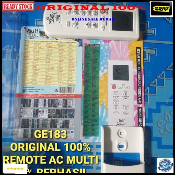 G183 Joker original 100% remote ac remot ac penyejuk pendingin ruangan control universal multi guna serba bisa kontrol air manual auto otomatis G183   BISA SEGALA MEREK AC 99.9% SUKSES  GARANSI UANG KEMBALI 100% JIKA TERBUKTI TIDAK ORIGINAL  BONUS HOLDER