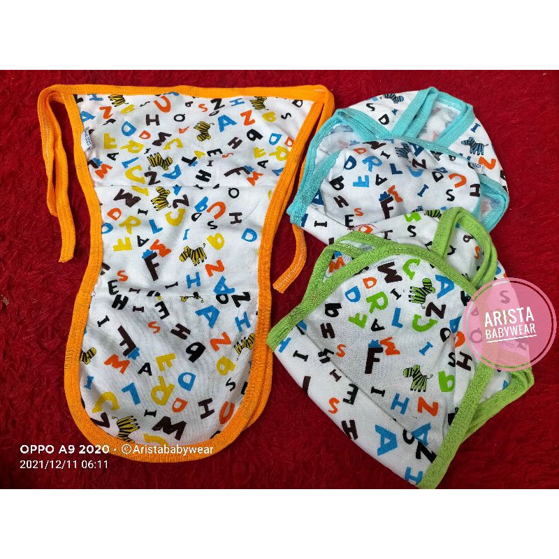 SNI DAFFA - 3PCS POPOK BAYI D/N (DOUBLE NIT) PUTIH, MOTIF ALFABET