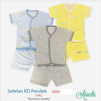 Setelan Pendek Bayi Aruchi SALUR SML,XL,XXL bahan Cotton Lembut CBKS