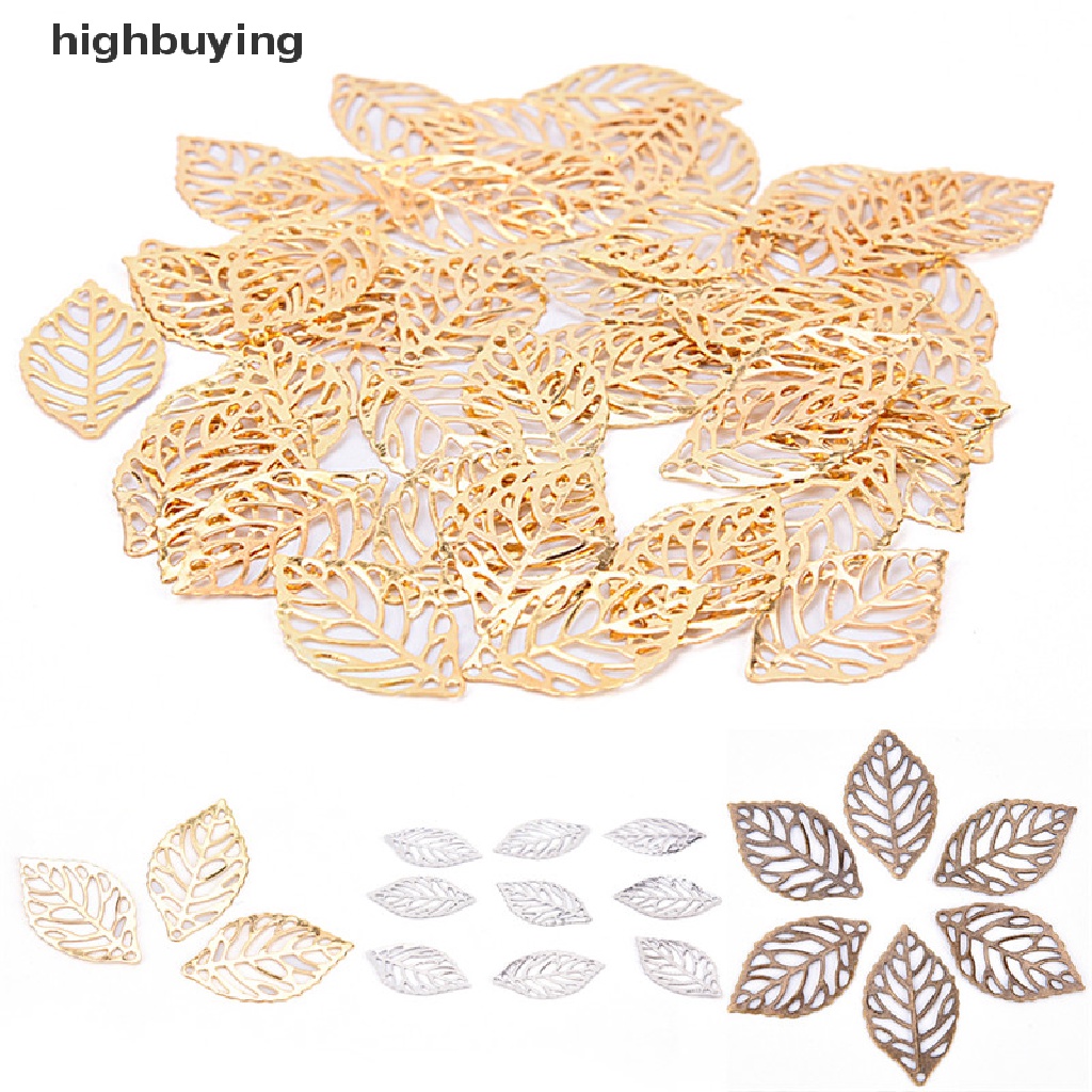 Hbid 50Pcs Liontin Daun Filigree Bahan Metal Untuk DIY Aksesoris Perhiasan