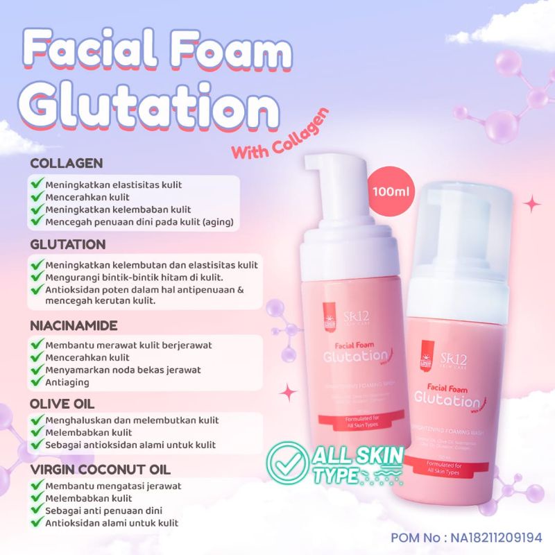 Facial Foam Glutation With Collagen SR12 - Sabun Wajah Cocok Semua Jenis Kulit