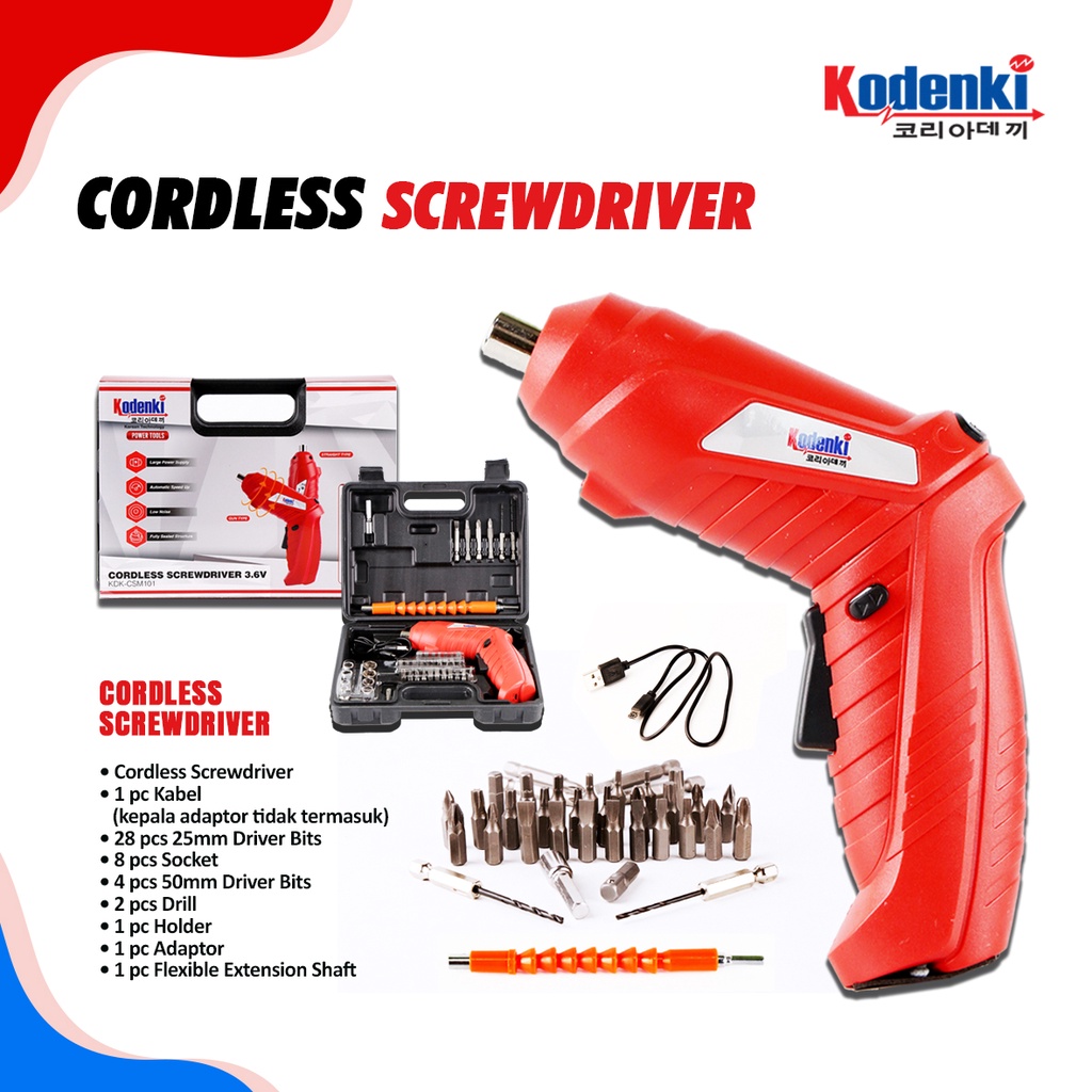 KODENKI CSM101 Cordless Screwdriver Set 47 Pcs Mesin Bor Obeng Baterai