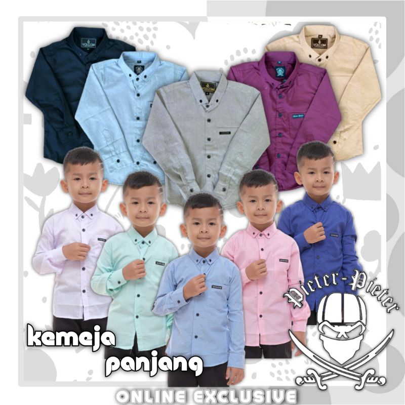 kemeja anak lengan panjang oxford casual formal usia 1-9tahun premium