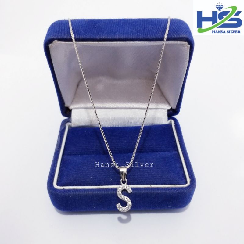 Kalung Perak Wanita Silver Asli 925 Lapis Emas Putih Model Italy Liontin Huruf S - Kalung Wanita Anti Karat