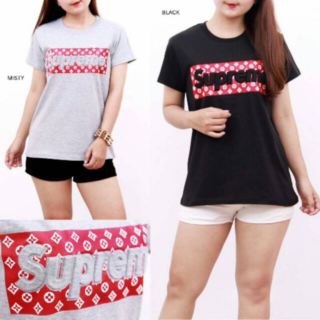 Kaos cewek cowok couple SUPREME LV embos murah kualitas premium