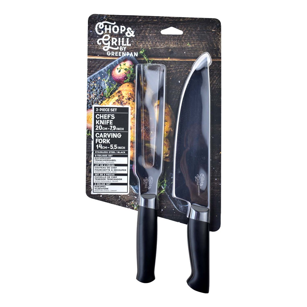 GreenPan Set Meat Fork + Chef Knife Chop &amp; Grill