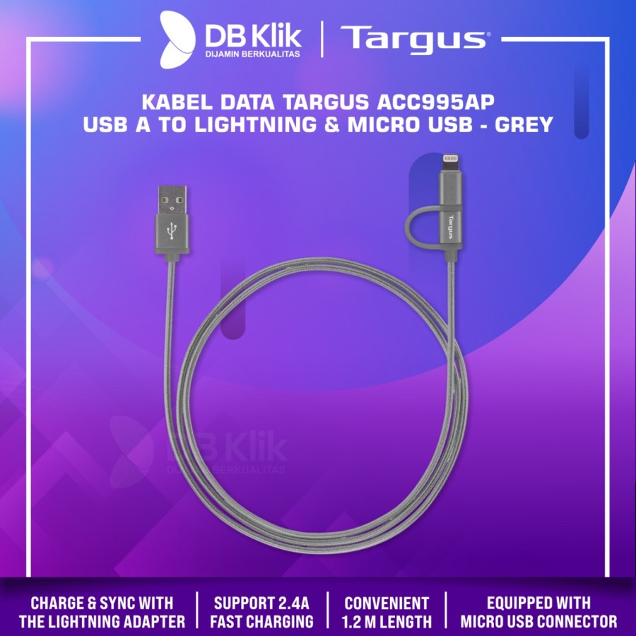 Kabel Data Targus ACC995AP USB A to Lightning &amp; Micro USB 1,2M 2.4A