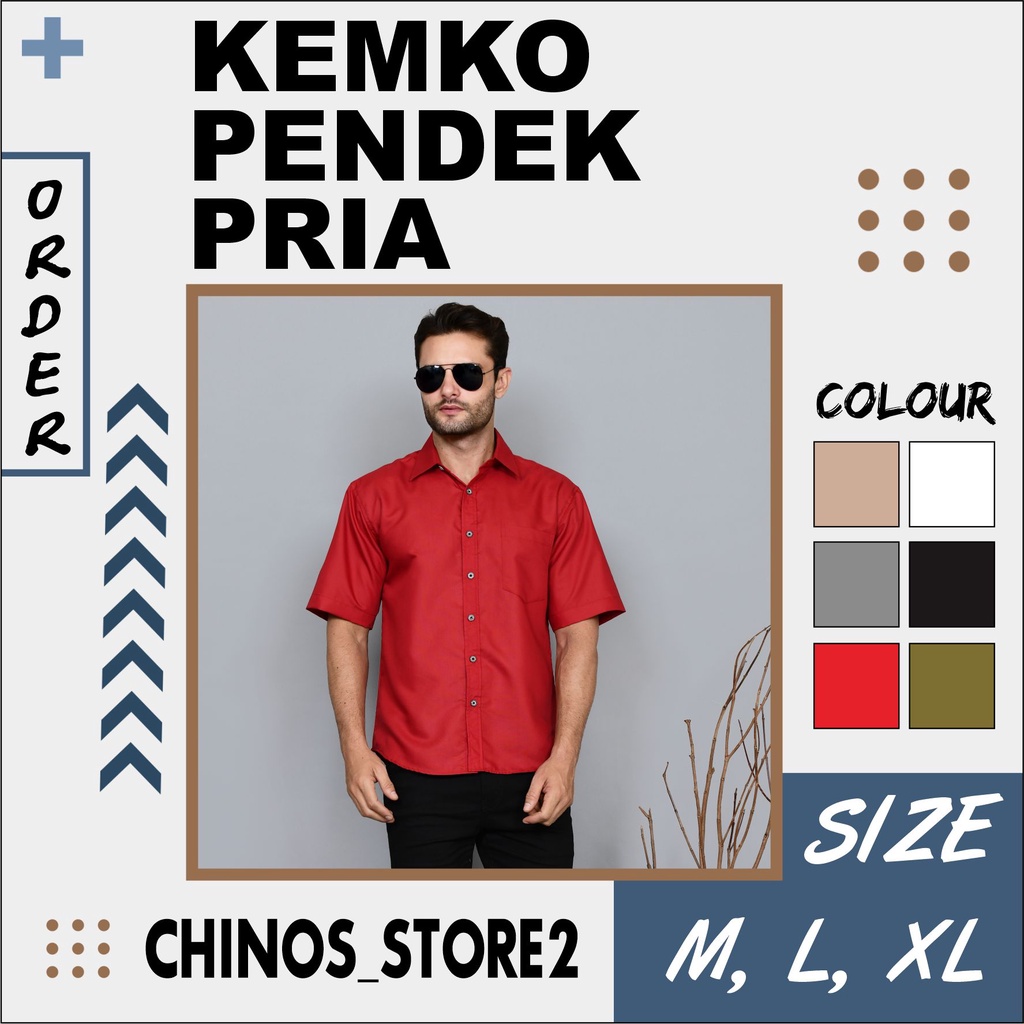Kemeja Pria Formal Lengan Pendek Polos Katun Premium Hitam Putih Banyak Warna Kantong Satu Kemeja Ke