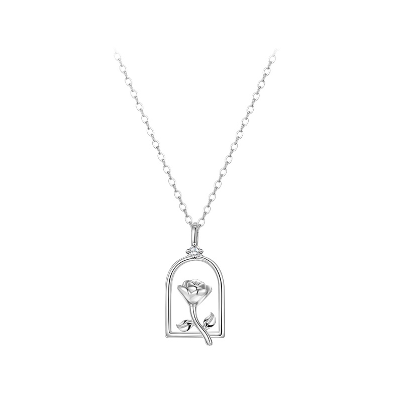 Kalung Rantai Dengan Liontin Bunga Mawar Hollow out Untuk Wanita
