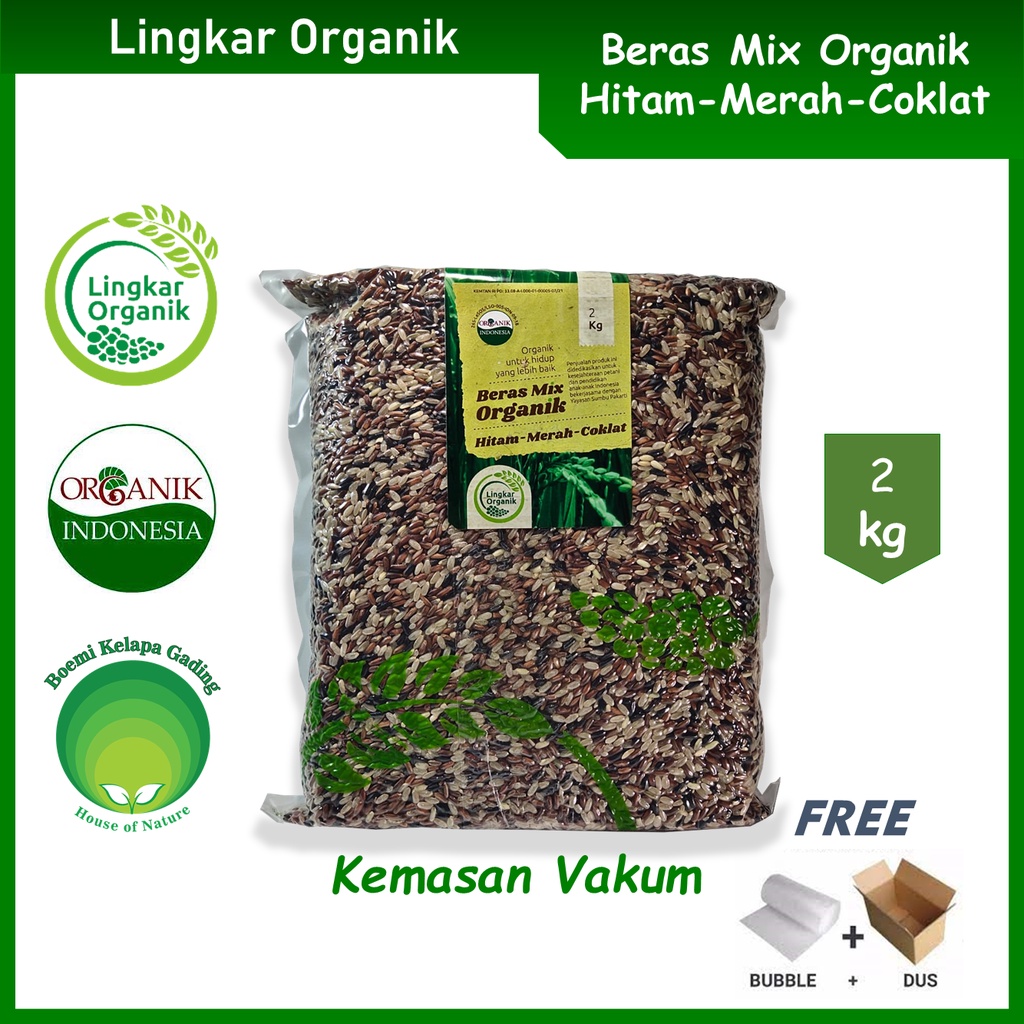 

Lingkar Organik Beras MIX Hitam Merah Coklat Organik Non GMO 2 kg Kemasan Vakum