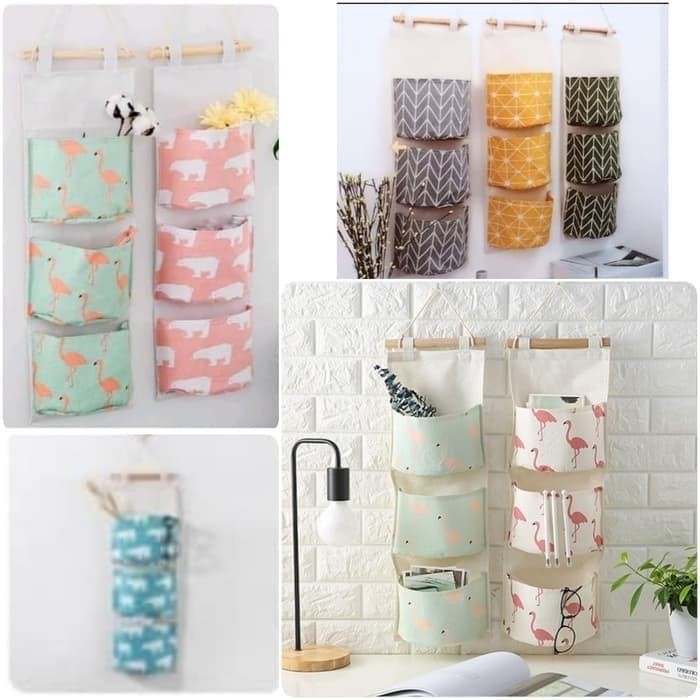 Storage Bag Gantung 3 Sekat Rak Motif