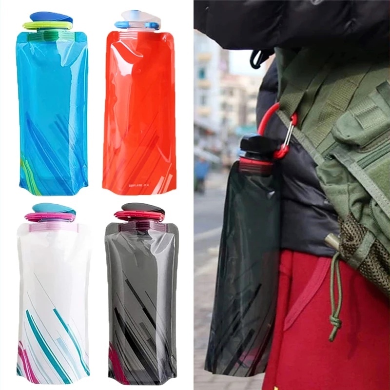 Kantong Air Minum Lipat Portable Anti Bocor Kapasitas 700ml Untuk Outdoor / Olahraga