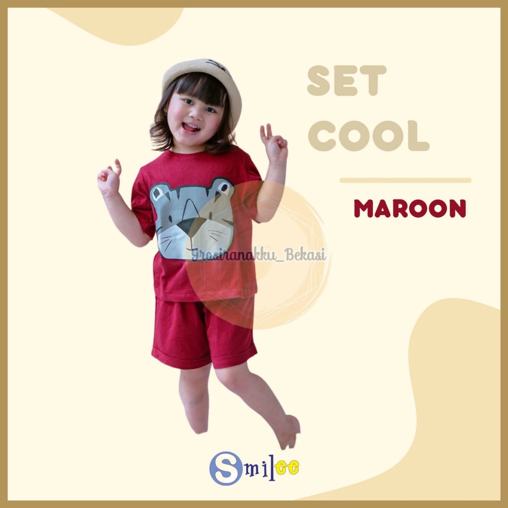 Setelan Anak Unisex Smilee Cool Warna Maroon Size 1-5Tahun