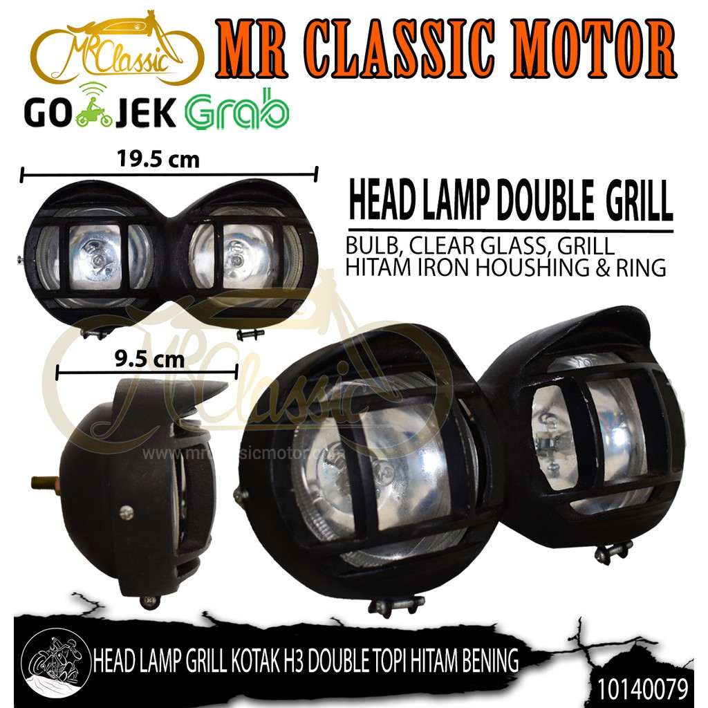 Head lamp/Lampu Depan Grill Kotak H3 Double Topi Hitam Bening Variasi Motor Custom