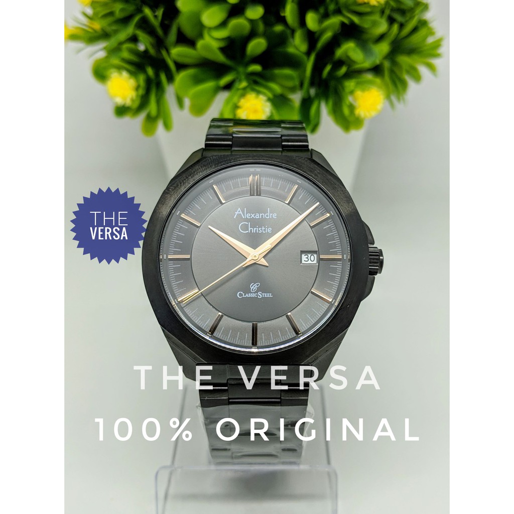 Alexandre Christie AC 8596 Jam Pria Rantai Full Black Jarum Rosegold