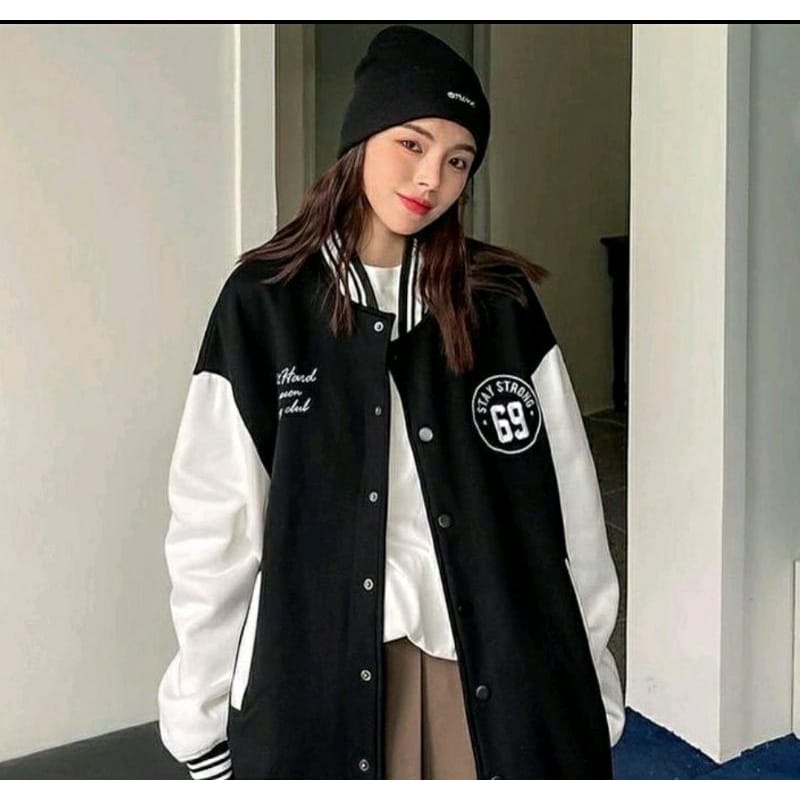 COD  Stay Strong 69 Varsity Baseball / Bisbol Jaket Unisex Premium Unisex Wanita Pria Cowok Outerwear Jacket XXL Oversize Besar Matt Fleece Tebal Premium