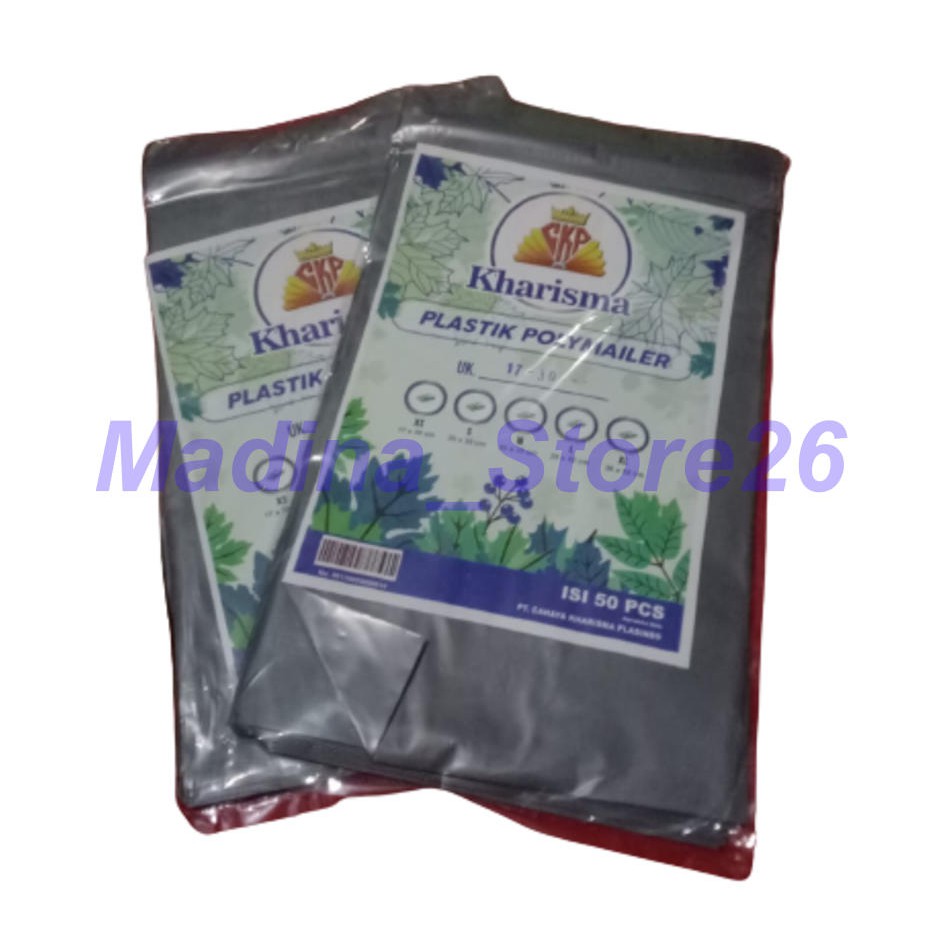 

Plastik Packing Polymailer Merk KHARISMA Ukuran 28 x 42 Warna Silver Isi 50 pcs.
