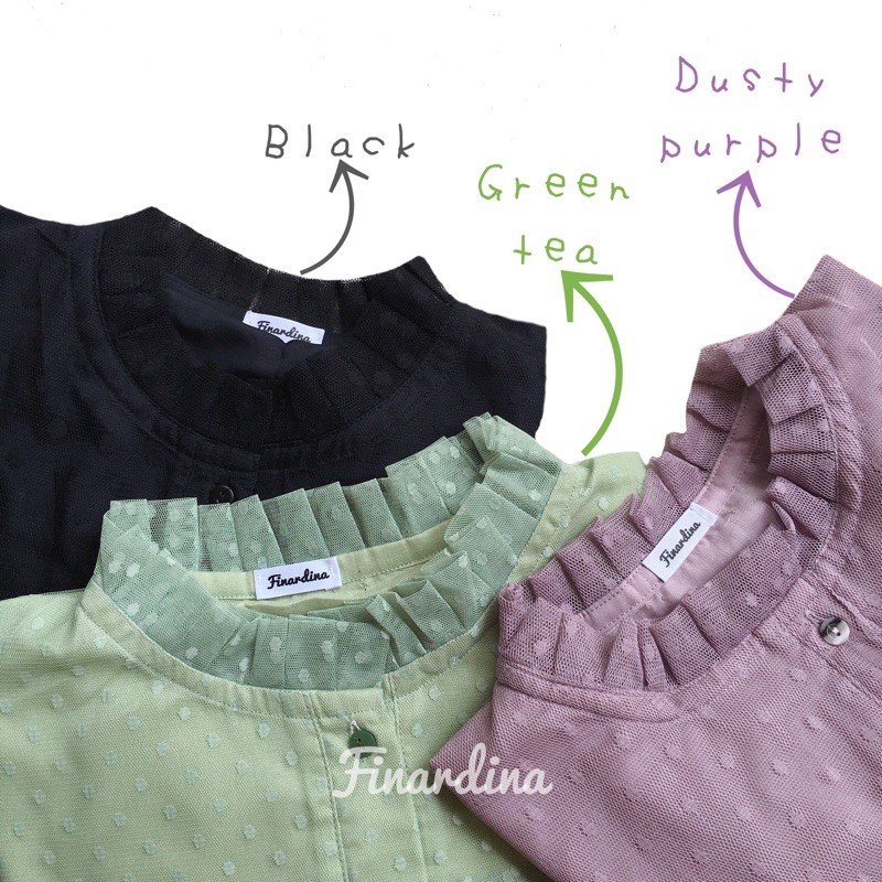 Selina Blouse Brokat Tulle Tule Tille Tile Dot Hitam Hijau Ungu Lilac